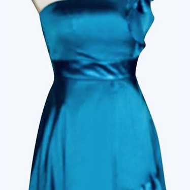 Bebe Ruffled Silk Dress in Ocean Blue, Open Shoul… - image 1