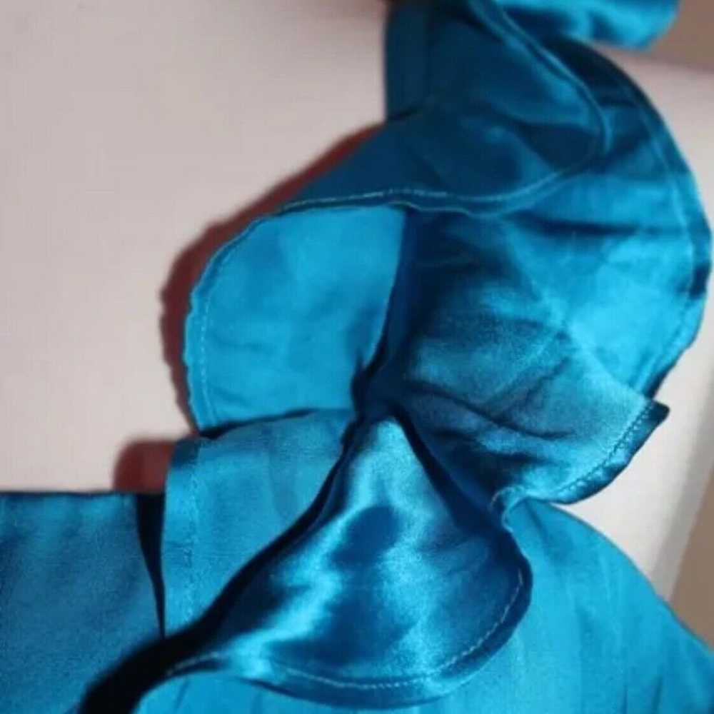 Bebe Ruffled Silk Dress in Ocean Blue, Open Shoul… - image 4