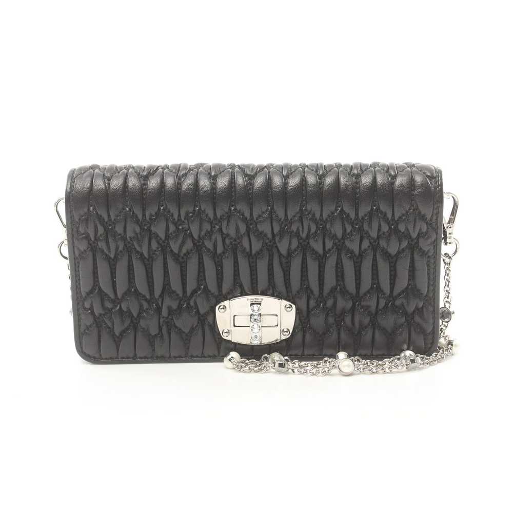 Miu Miu Miu Miu Matelasse Chain Wallet Leather Bl… - image 1