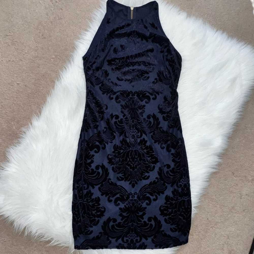 B. Darlin Navy Flocked Velvet Mini Dress Size 5/6 - image 2