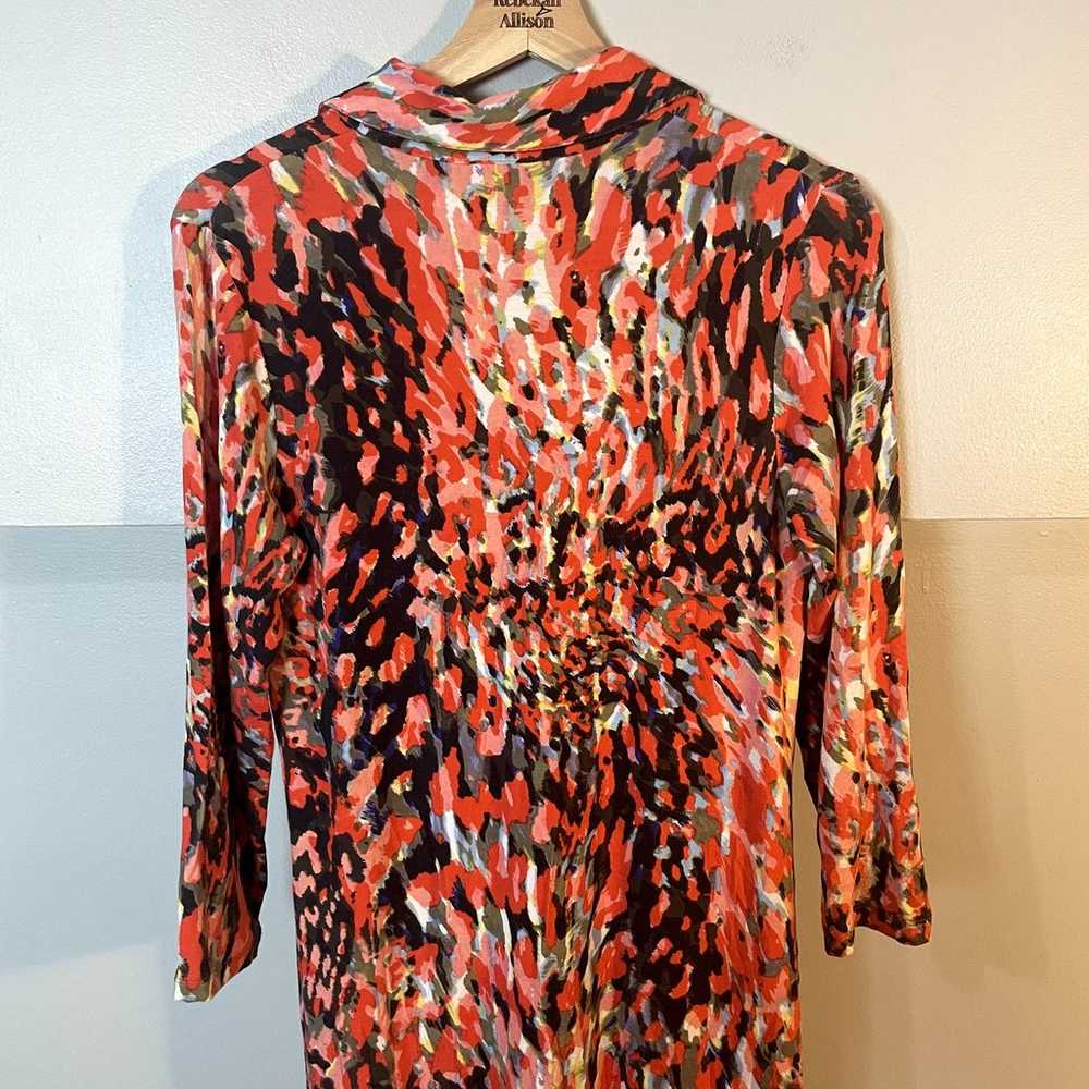 CAbi Watercolor Jersey Long Sleeve Dress Red & Or… - image 12