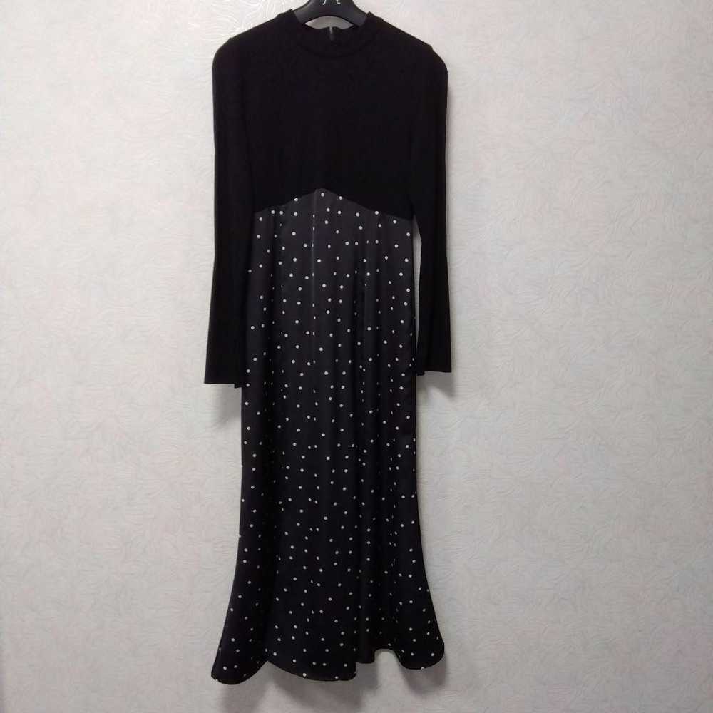 Black Knitted Polka Dot Pattern Long One-Piece Dr… - image 1