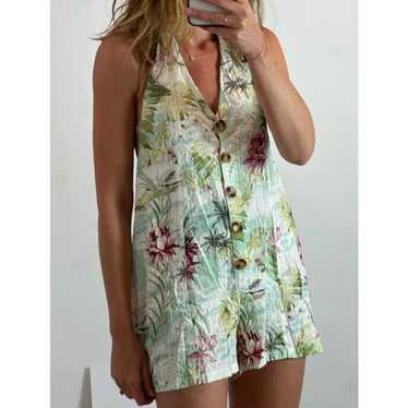 ASOS Romper White Tropical Halter Top Button Short