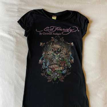 VINTAGE / RARE ED HARDY black rhinestone t shirt