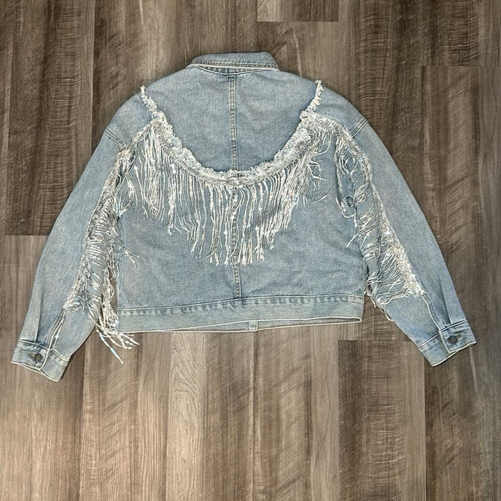 1 Vervet Fringe Metallic Denim Jacket - Medium - image 2