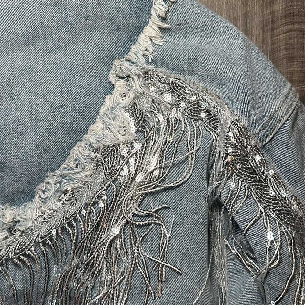 1 Vervet Fringe Metallic Denim Jacket - Medium - image 4