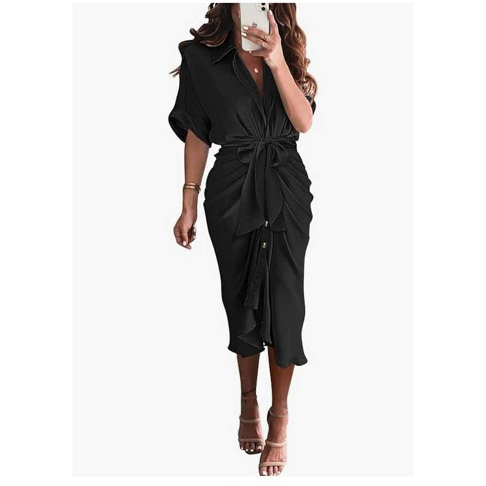 BTFBM Black Summer Maxi Satin Dress Size Large Ca… - image 1