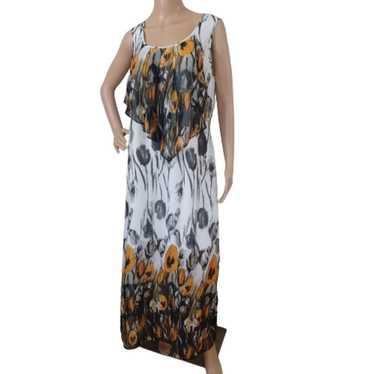 MILANO White Dress Yellow Black Floral Sleeveless 