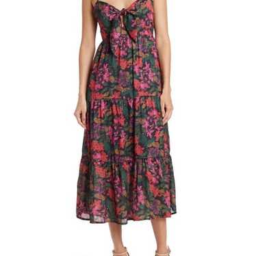 NSR Tie Front Black Tropical Floral Midi Dress - image 1