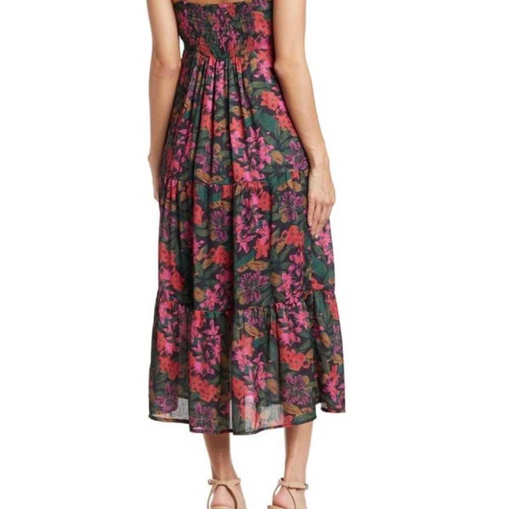 NSR Tie Front Black Tropical Floral Midi Dress - image 2