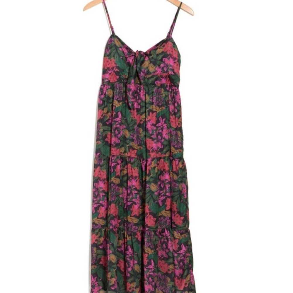 NSR Tie Front Black Tropical Floral Midi Dress - image 3