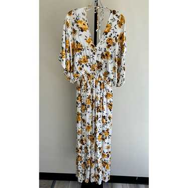 Nina Leonard Yellow White Floral Dress Size L #432