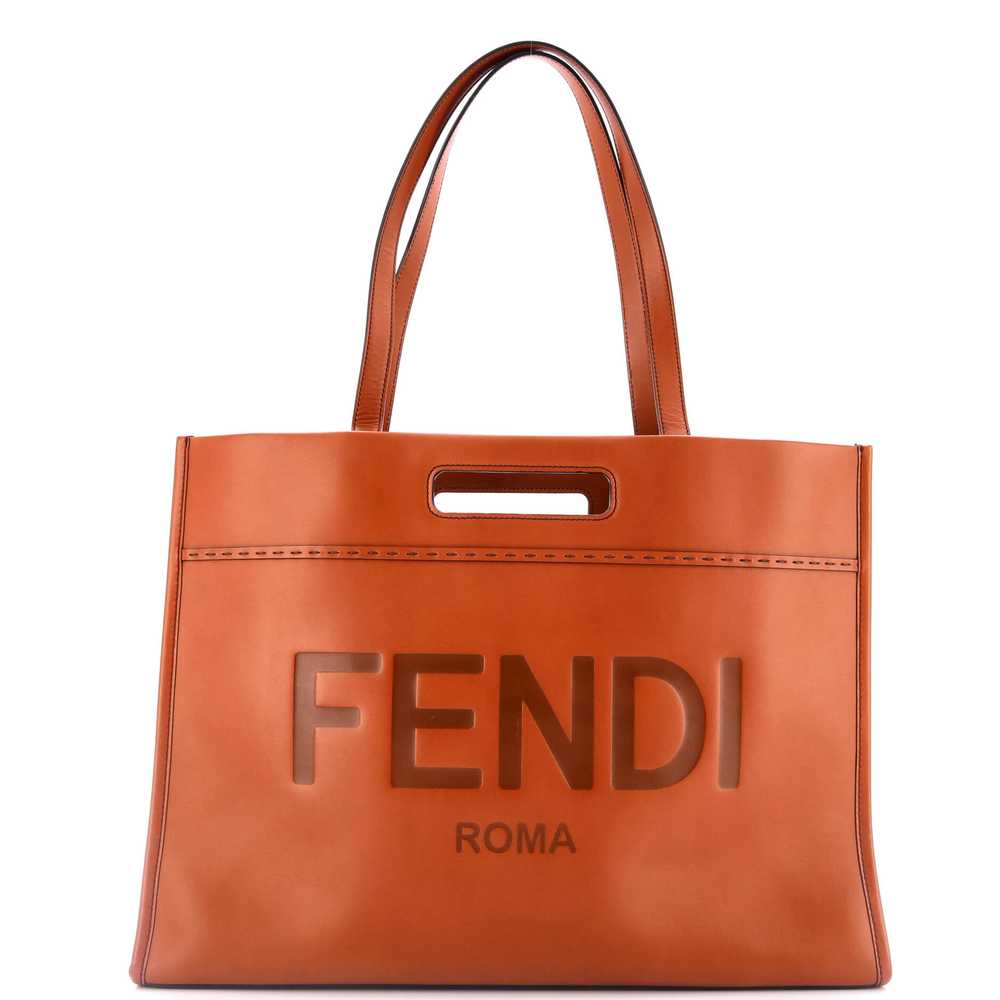 FENDI Logo Cutout Handle Shopper Tote Leather Lar… - image 1