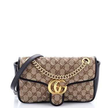 GUCCI GG Marmont Flap Bag Diagonal Quilted GG Canv