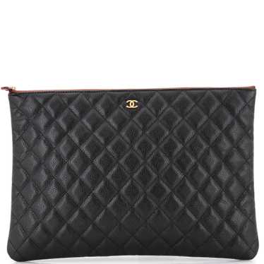 CHANEL O Case Clutch Quilted Caviar Large