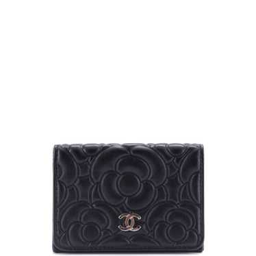 CHANEL CC Trifold Flap Wallet Camellia Goatskin Sm