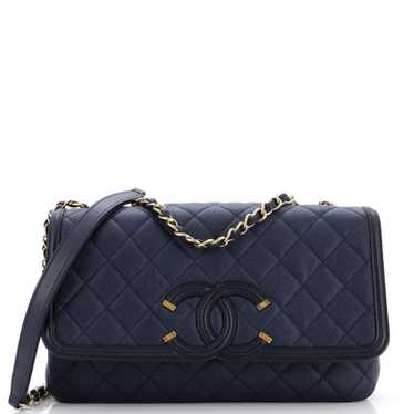 CHANEL Filigree Flap Bag Quilted Caviar Medium