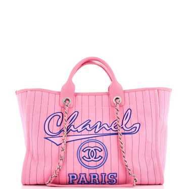 CHANEL Deauville Tote Pinstripe Cotton Medium