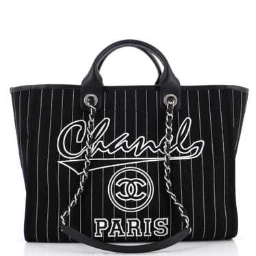 CHANEL Deauville Tote Pinstripe Cotton Medium