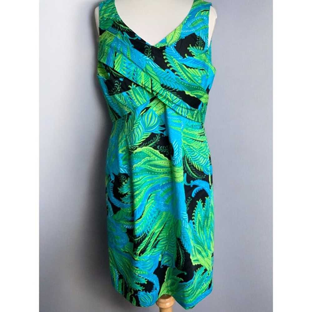 Jones New York Stretch Dress Size 12 Green Tropic… - image 2