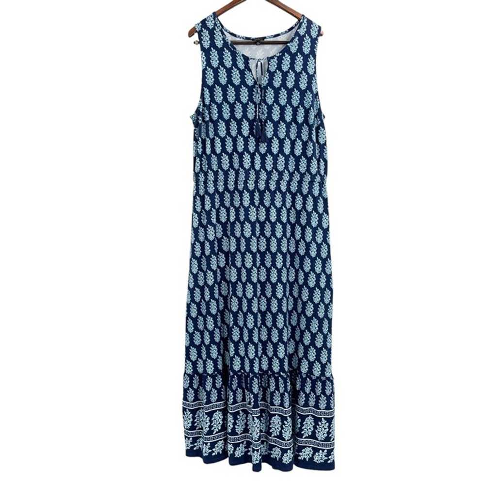 Talbots Blue Allover Tree Block Print Sleeveless … - image 1