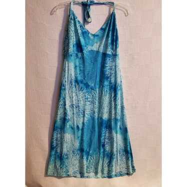 Hilo Hattie Dress XL Hawaii Midi Halter Blue Green