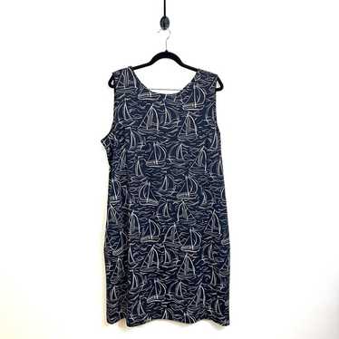 Talbots Size 20W Navy Blue Sailboat Print Dress Na