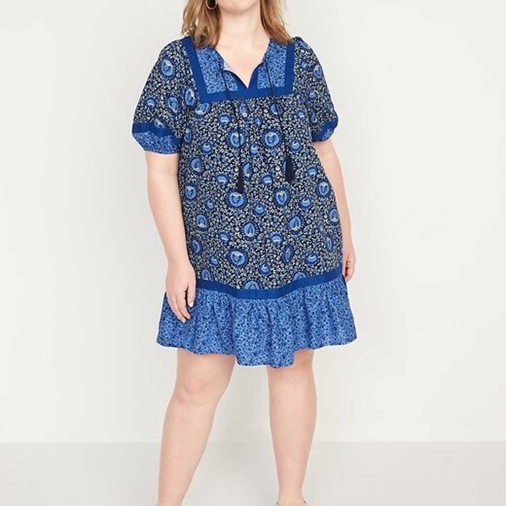 Old Navy Puff Sleeve Blue Blossoms Printed Mini S… - image 1