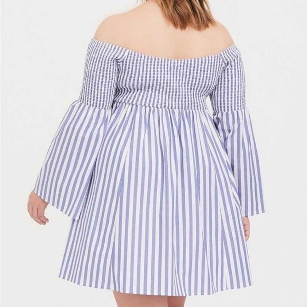 Torrid Blue White Stripe Smocked Mini Skater Dres… - image 3