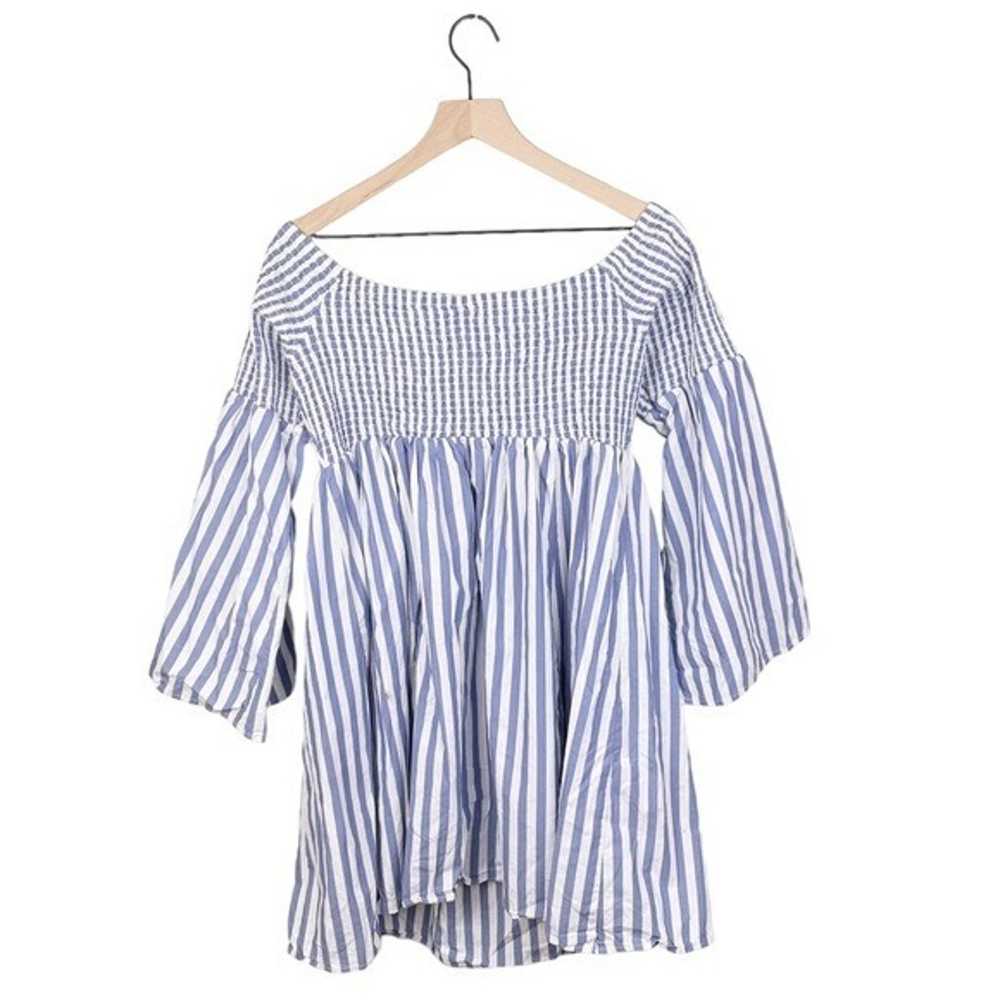 Torrid Blue White Stripe Smocked Mini Skater Dres… - image 4