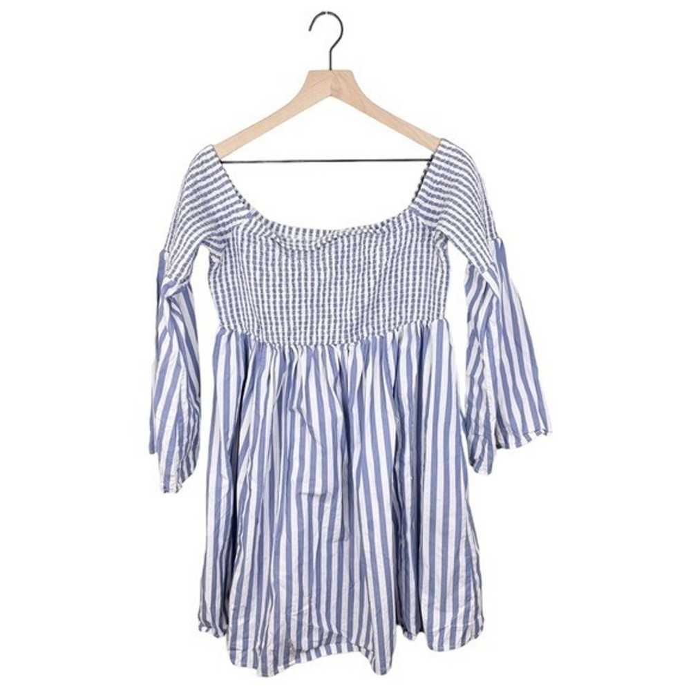 Torrid Blue White Stripe Smocked Mini Skater Dres… - image 5