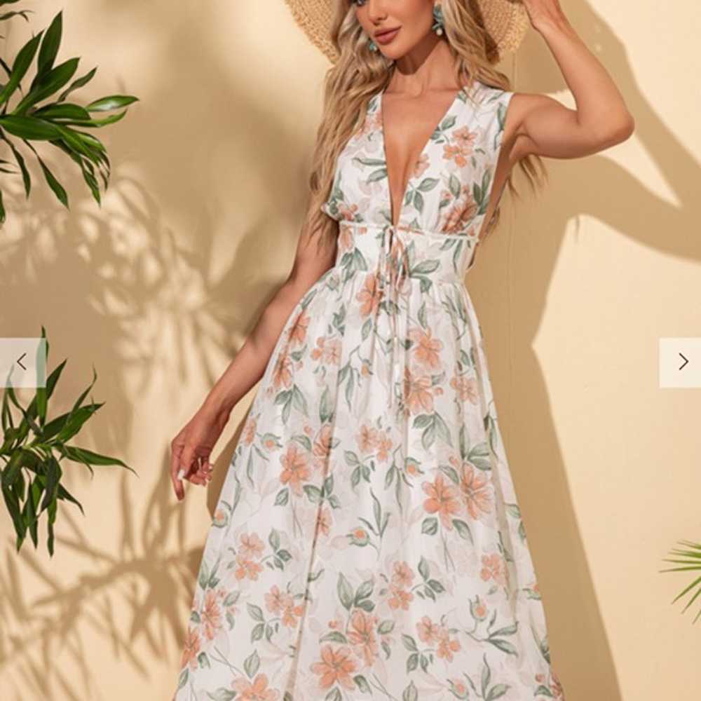 Floral Print V-Neck A-line Chiffon Midi Dress - image 1