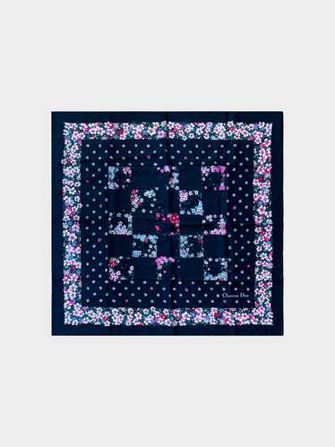 Christian Dior 2000s Navy Floral Print Silk Scarf - image 1