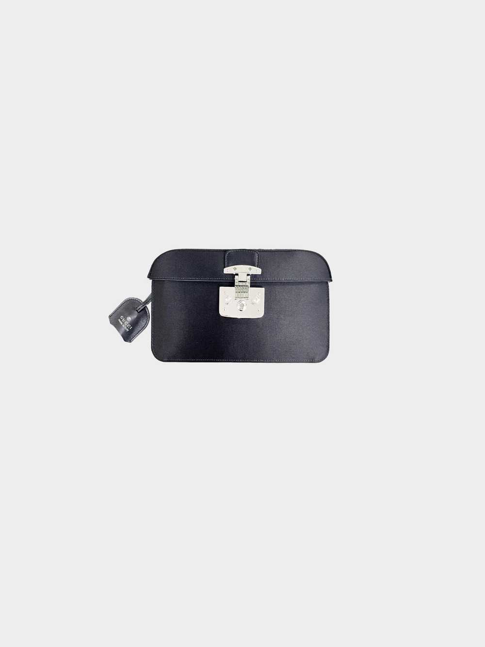 Gucci 2010s Black Lady Lock Satin Clutch - image 1