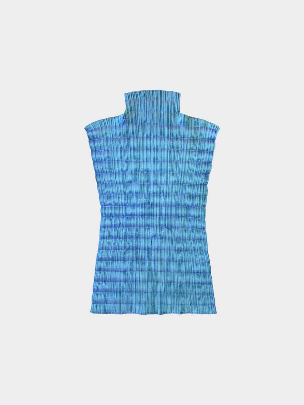 Issey Miyake 2000s Blue Pleated High Neck Top - image 1