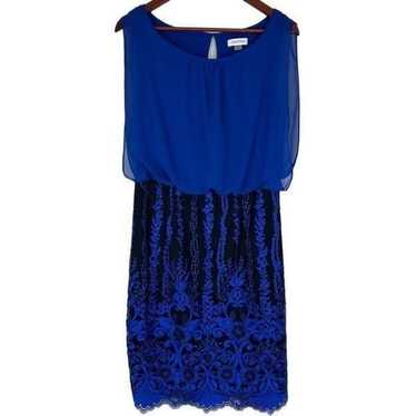 Calvin Klein Royal Blue Floral Embroidered Chiffo… - image 1