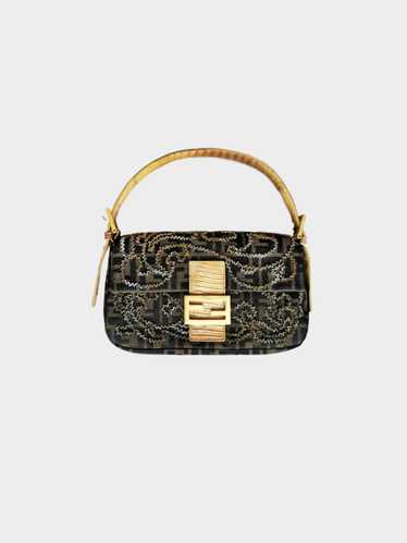 Fendi 2000s Zucca Lizard Beaded Baguette