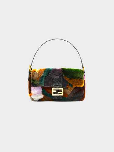 Fendi 2000s Multicolor Mink Fur and Leather Baguet