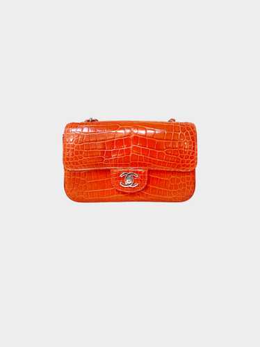 Chanel Early 2010s Orange Alligator Classic Double