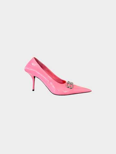 Balenciaga 2022 Pink Square Knife BB Leather Pumps