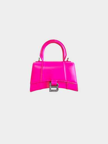 Balenciaga 2023 Hot Pink XS Hourglass Two-Way Leat