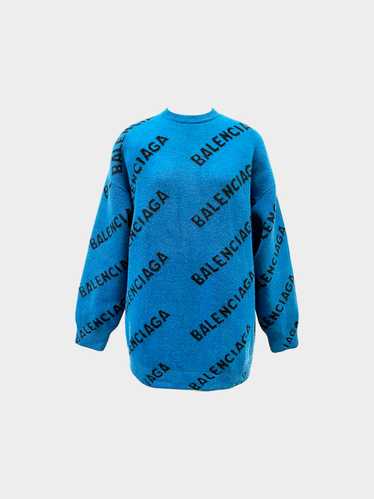 Balenciaga 2021 Teal Logo Knit Oversized Sweater