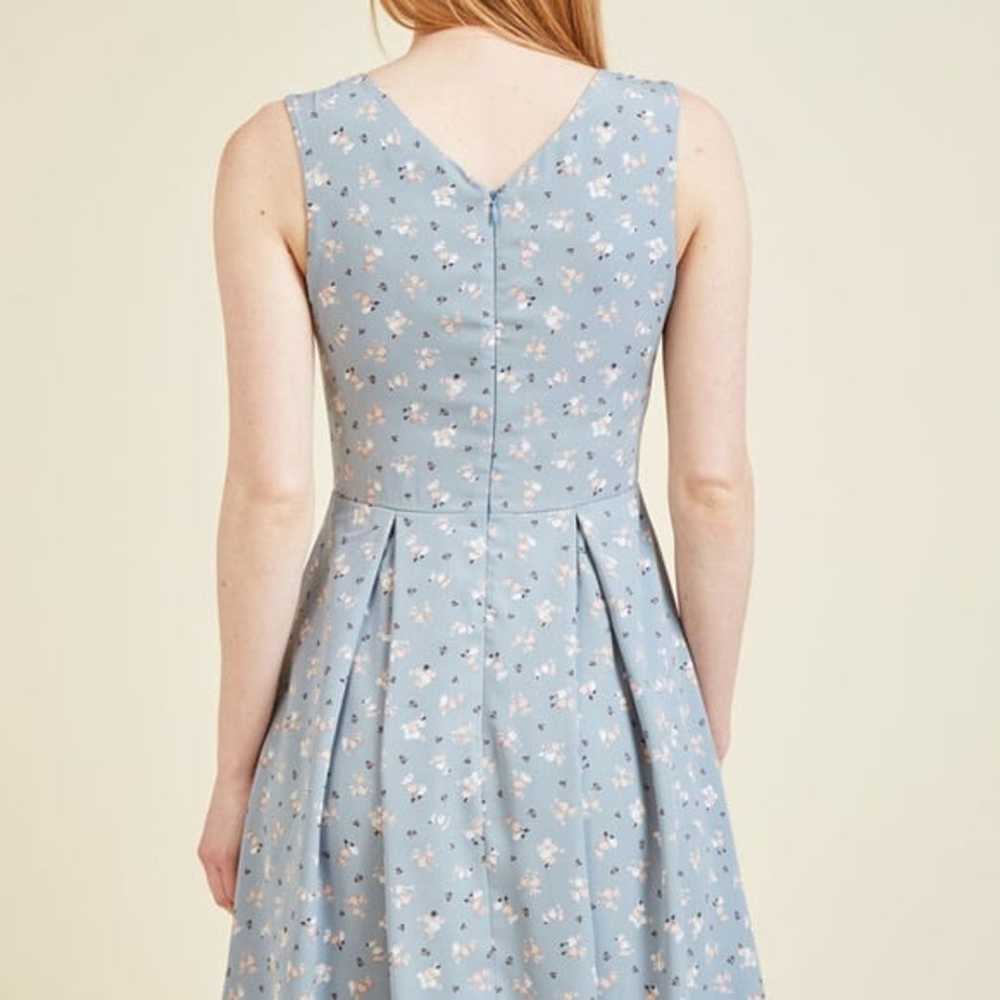 SALE Modcloth Poodle Floral Blue A-Line Fit & Fla… - image 5