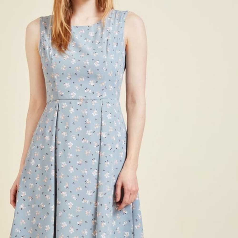 SALE Modcloth Poodle Floral Blue A-Line Fit & Fla… - image 7