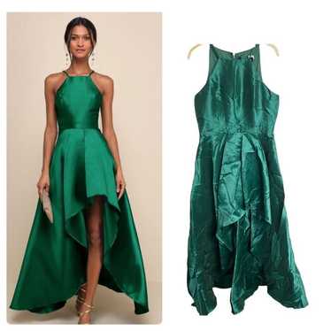 Eliza J hunter deep emerald green halter high low selling evening gown 10