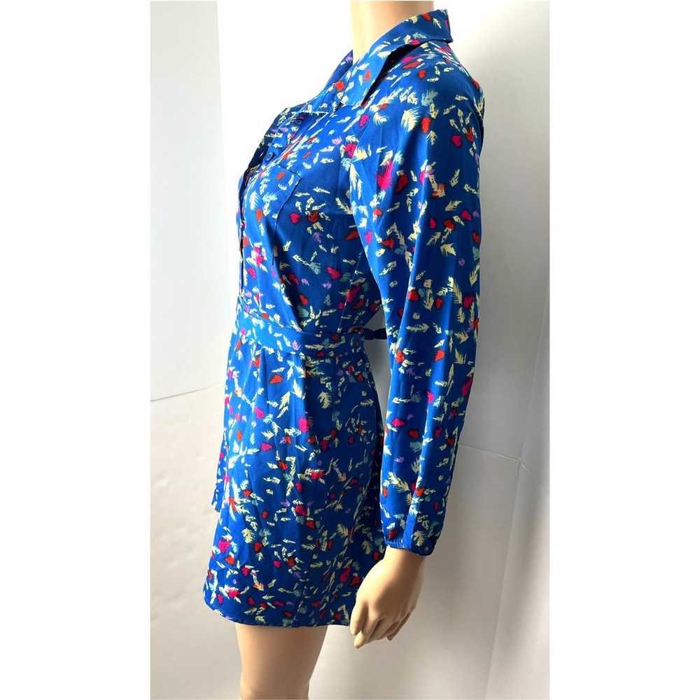 Aqua Collared Long Sleeve Abstract Print Blue Shi… - image 4