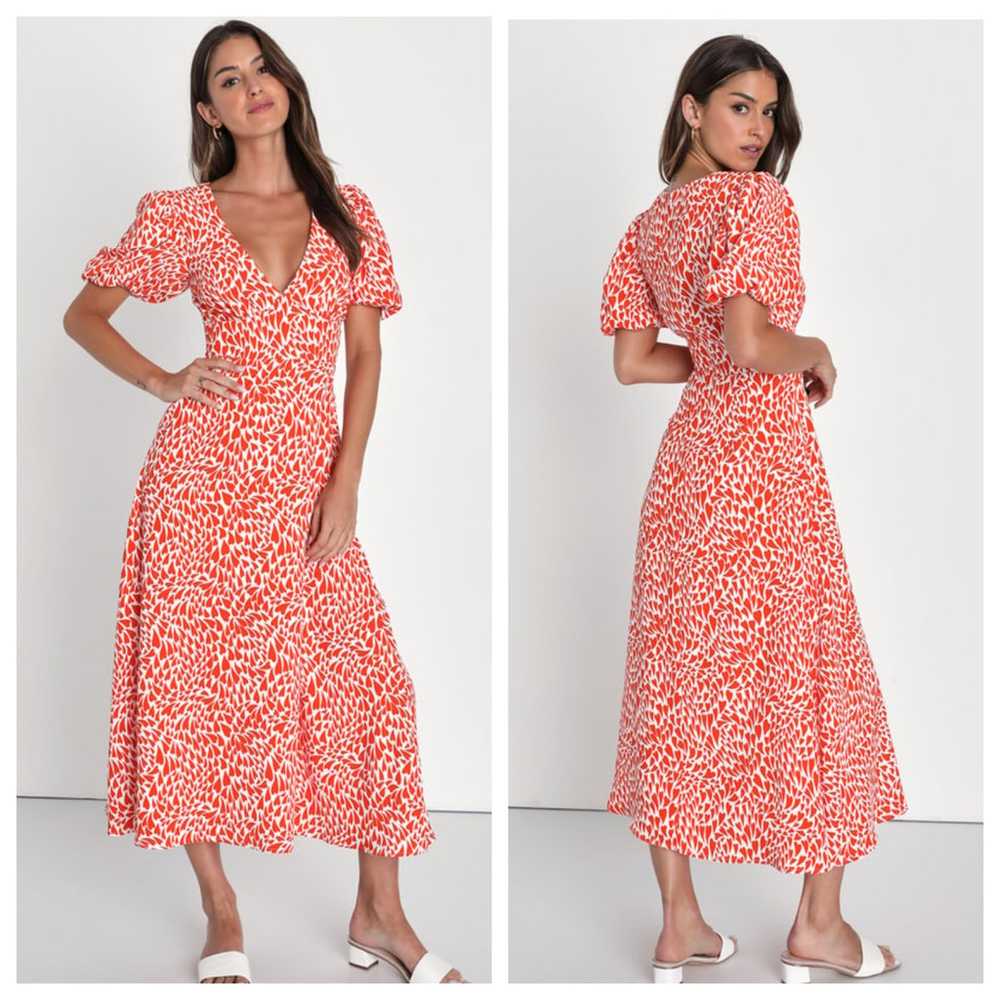 Love Is In The Flair Red Orange Heart Print Midi … - image 1