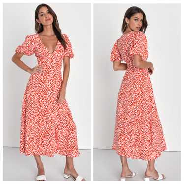 Love Is In The Flair Red Orange Heart Print Midi … - image 1