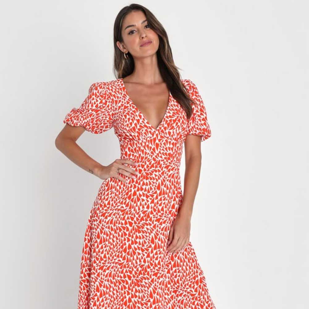 Love Is In The Flair Red Orange Heart Print Midi … - image 2