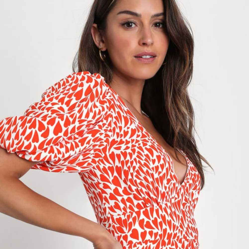 Love Is In The Flair Red Orange Heart Print Midi … - image 3